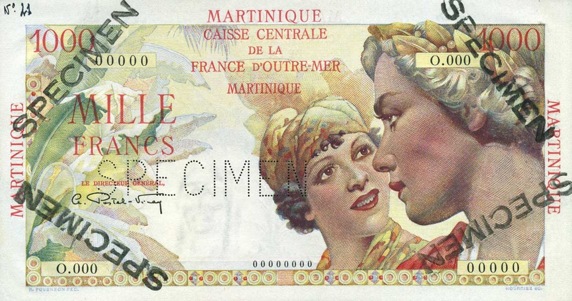 Front of Martinique p33s: 1000 Francs from 1947