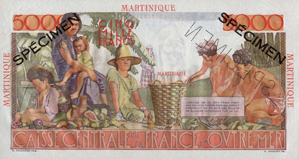 Back of Martinique p34s: 5000 Francs from 1952