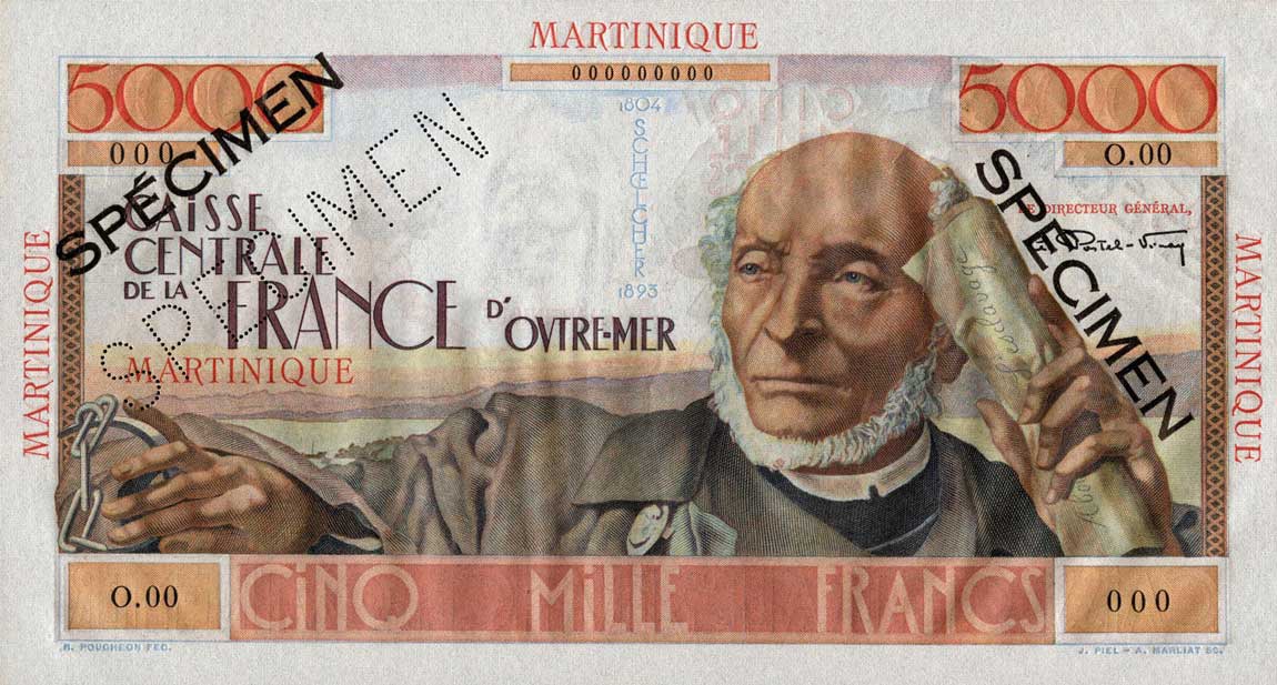 Front of Martinique p34s: 5000 Francs from 1952