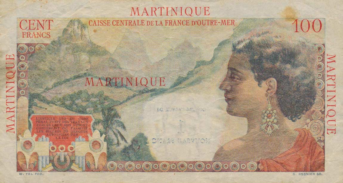 Back of Martinique p37: 1 Nouveaux Franc from 1960