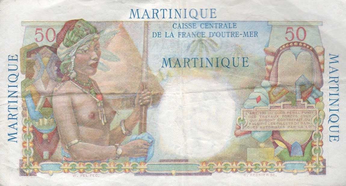 Back of Martinique p41: 50 Nouveaux Francs from 1960