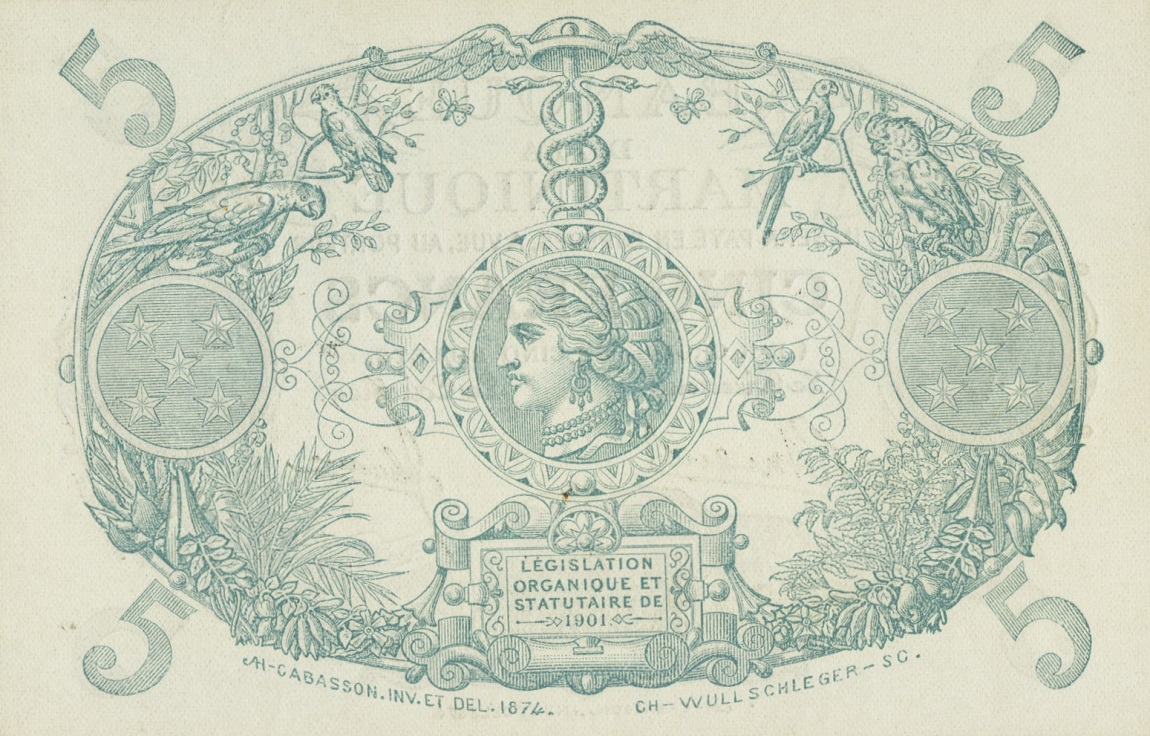 Back of Martinique p6: 5 Francs from 1901