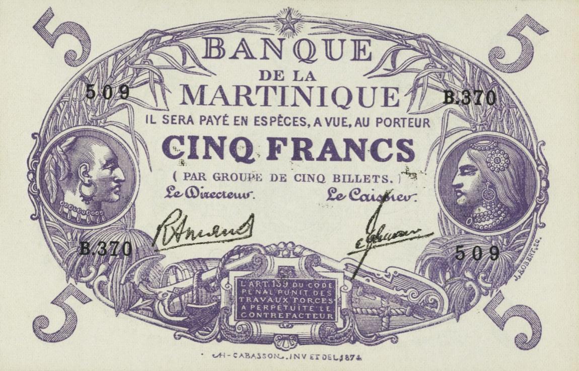 Front of Martinique p6: 5 Francs from 1901