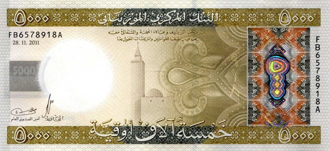 Front of Mauritania p21: 5000 Ouguiya from 2011