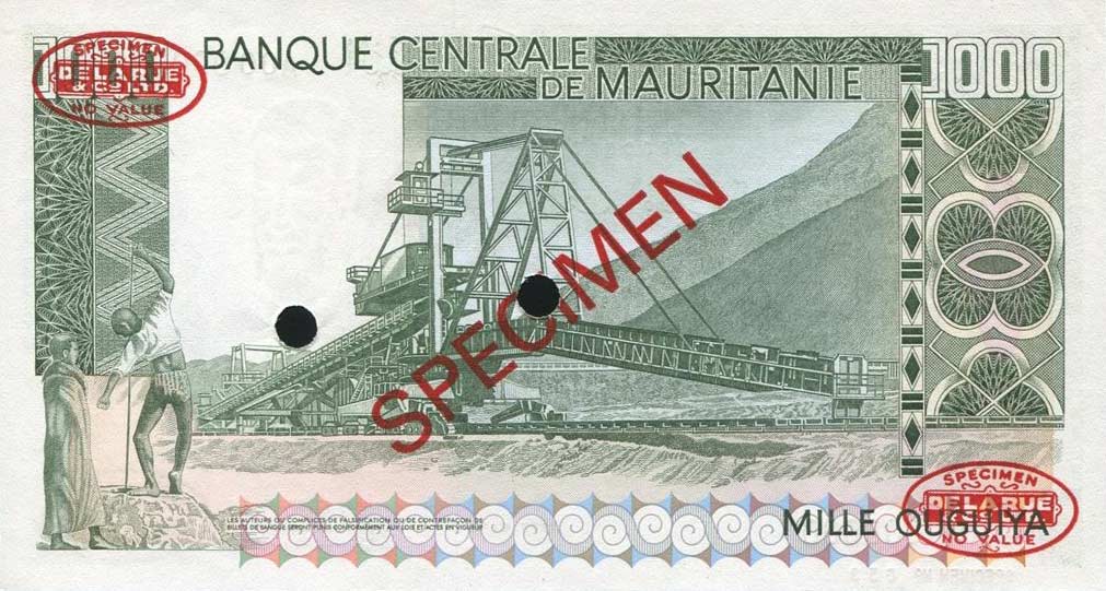 Back of Mauritania p3C: 1000 Ouguiya from 1977