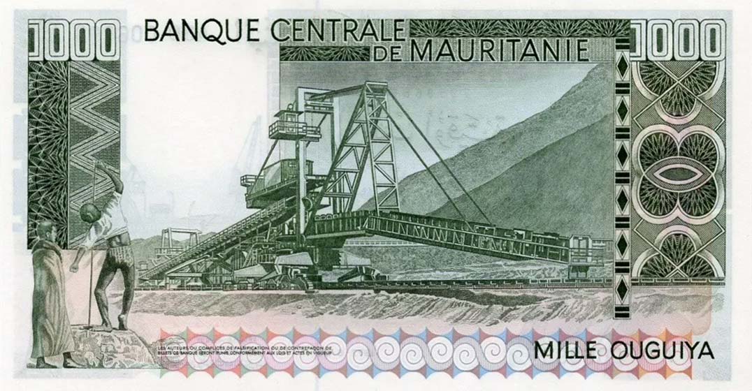 Back of Mauritania p3Ca: 1000 Ouguiya from 1977