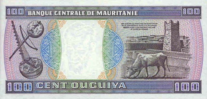 Back of Mauritania p4c: 100 Ouguiya from 1985