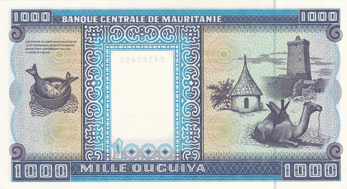 Back of Mauritania p9c: 1000 Ouguiya from 2002