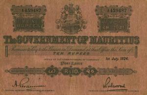 p17 from Mauritius: 10 Rupees from 1914