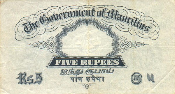 Back of Mauritius p20: 5 Rupees from 1930