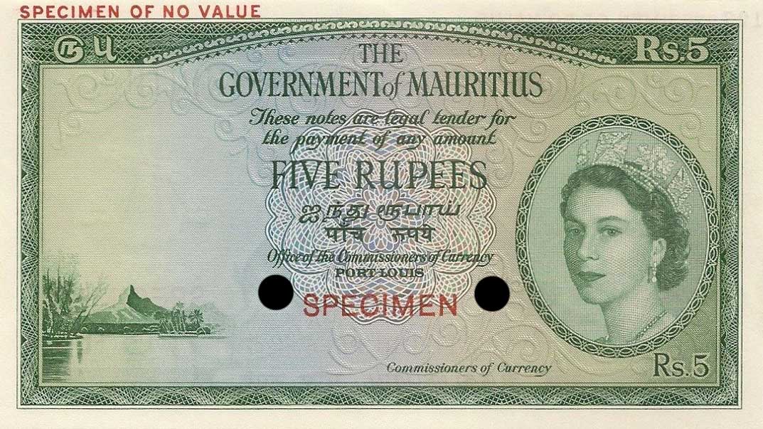 Realbanknotes Com Mauritius P27ct 5 Rupees From 1954