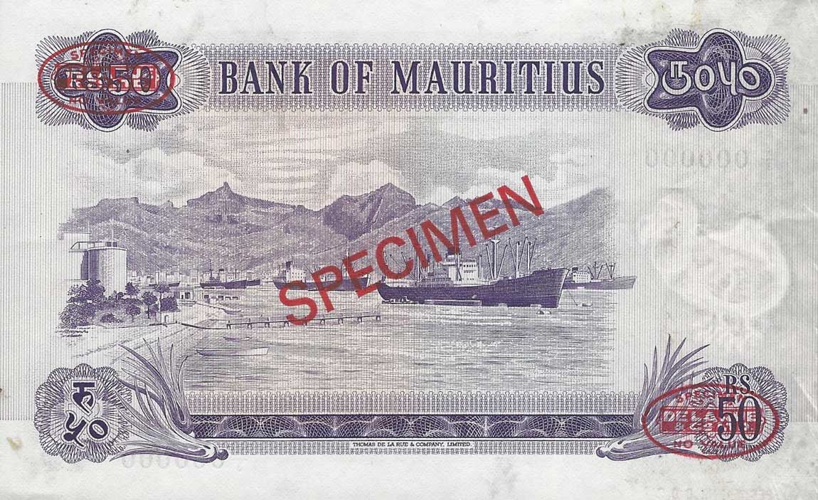 Back of Mauritius p33s: 50 Rupees from 1967