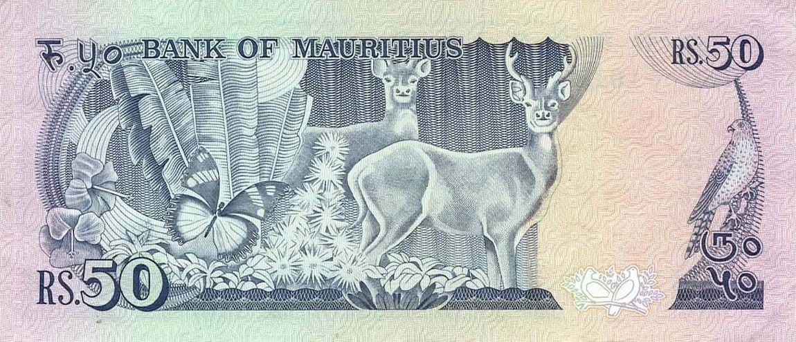 Back of Mauritius p37r: 50 Rupees from 1986