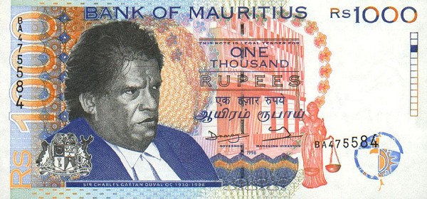 Front of Mauritius p47: 1000 Rupees from 1998