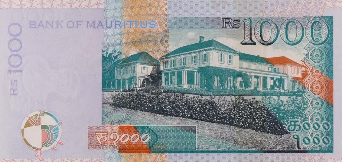 Back of Mauritius p63f: 1000 Rupees from 2022