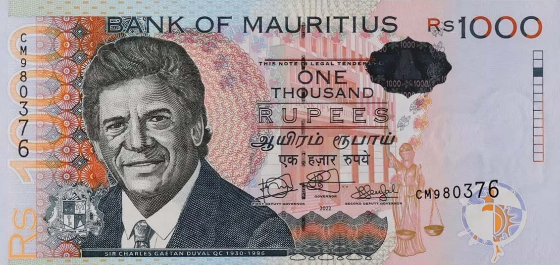 Front of Mauritius p63f: 1000 Rupees from 2022