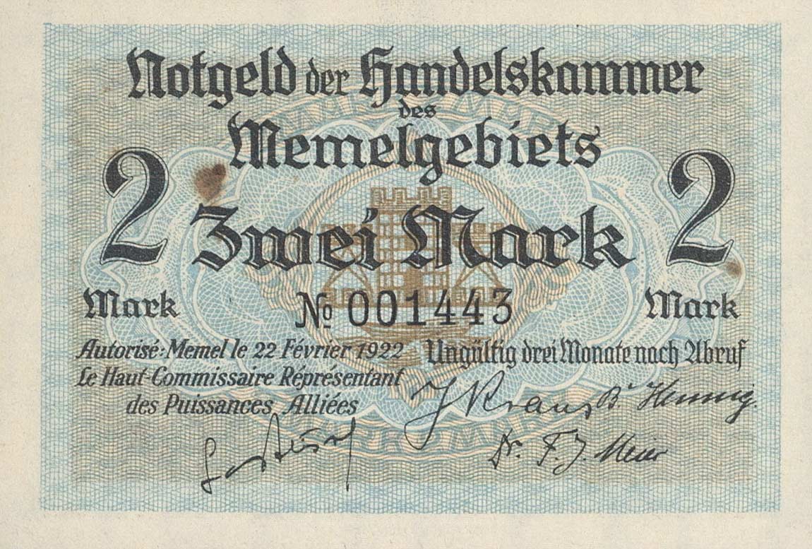 Front of Memel p3b: 2 Mark from 1922