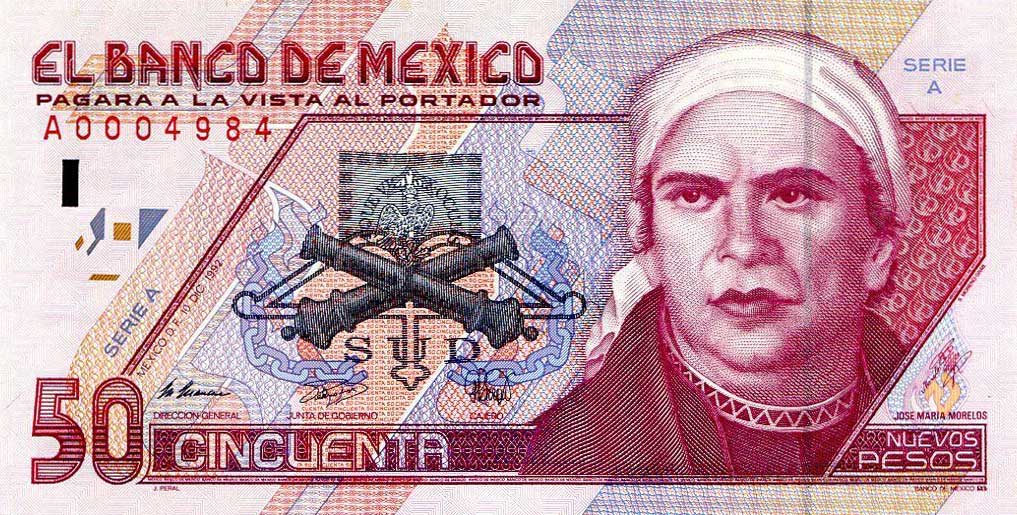 Front of Mexico p101: 50 Nuevos Pesos from 1992