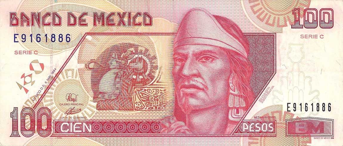 Front of Mexico p102: 100 Nuevos Pesos from 1992