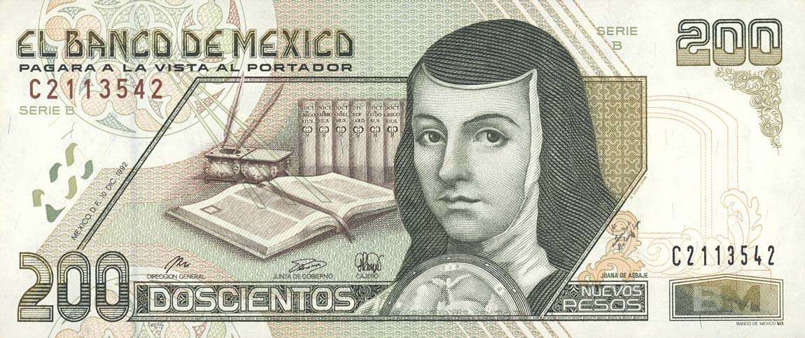 Front of Mexico p103: 200 Nuevos Pesos from 1992