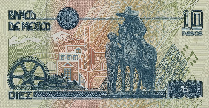 Back of Mexico p105a: 10 Pesos from 1994