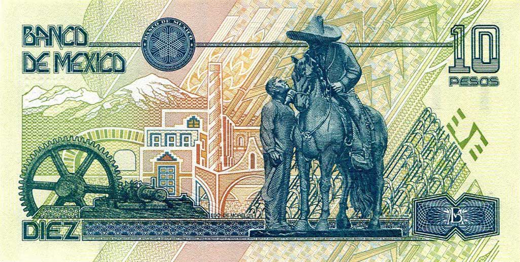 Back of Mexico p105b: 10 Pesos from 1996