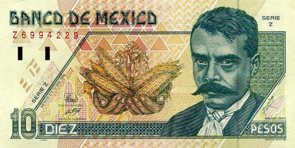 Front of Mexico p105b: 10 Pesos from 1996