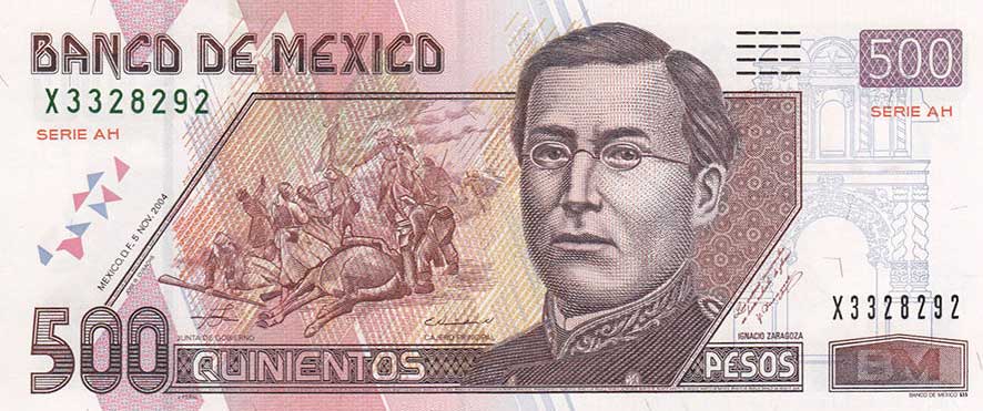 Front of Mexico p120b: 500 Pesos from 2005