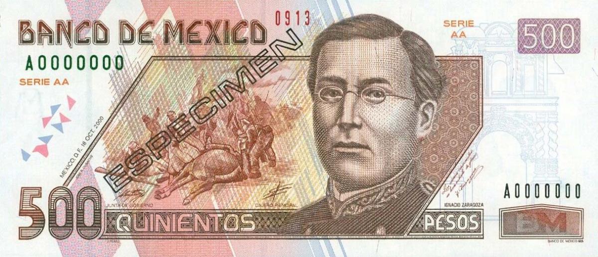 Front of Mexico p120s: 500 Pesos from 2000