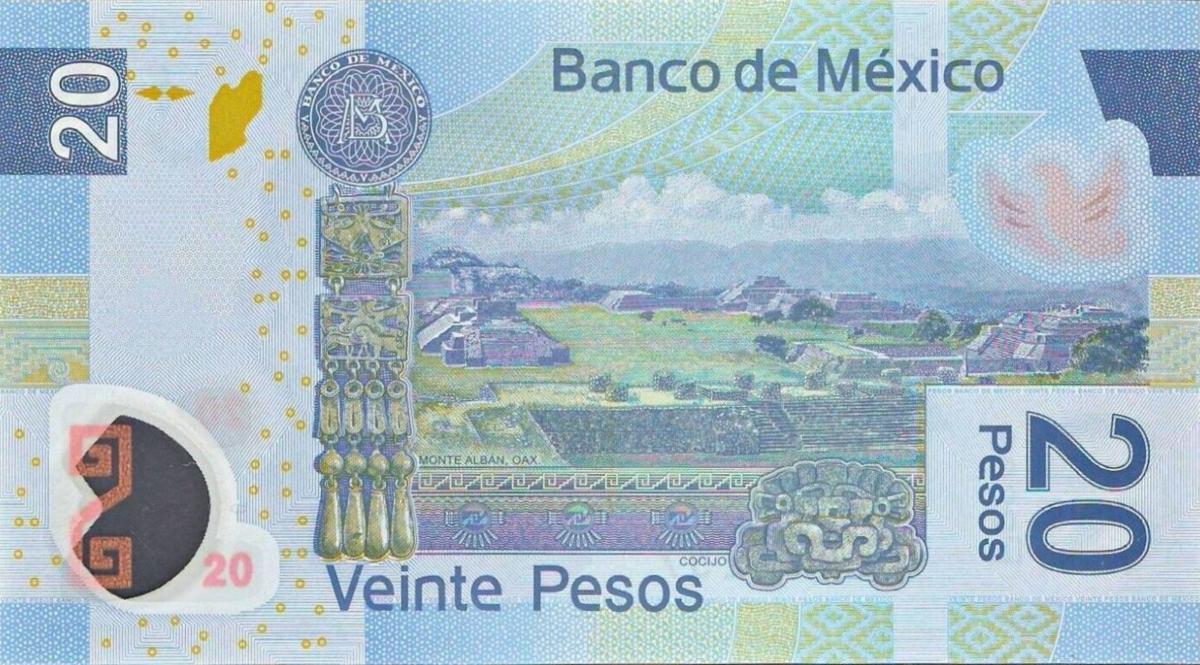 Back of Mexico p122e: 20 Pesos from 2007