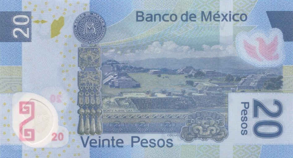 Back of Mexico p122q: 20 Pesos from 2011