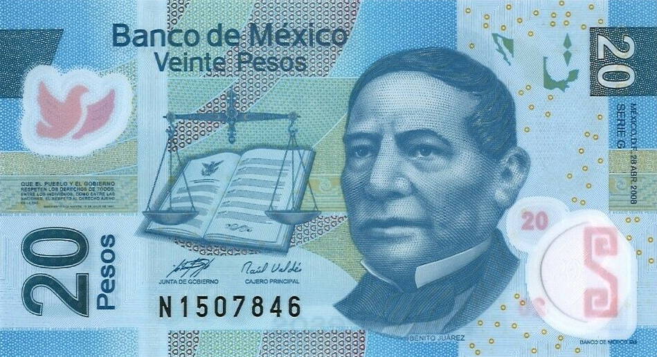 Front of Mexico p122g: 20 Pesos from 2008