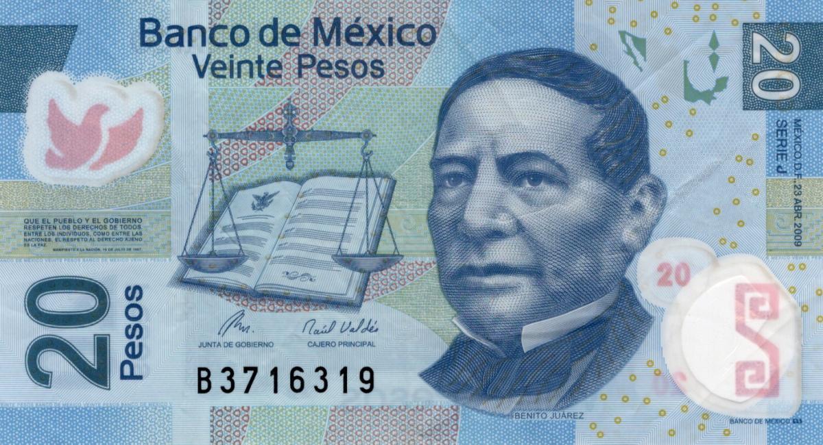 Front of Mexico p122j: 20 Pesos from 2009