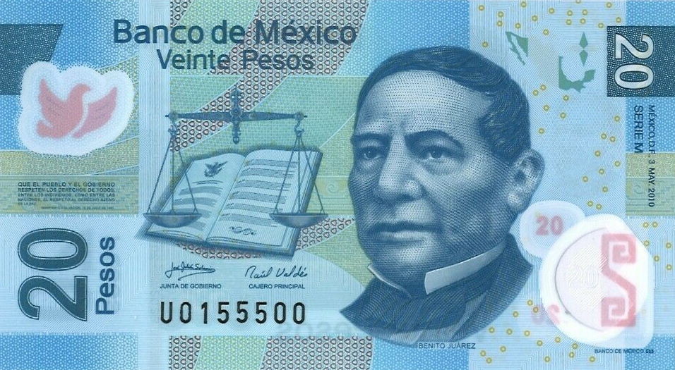 Front of Mexico p122n: 20 Pesos from 2010