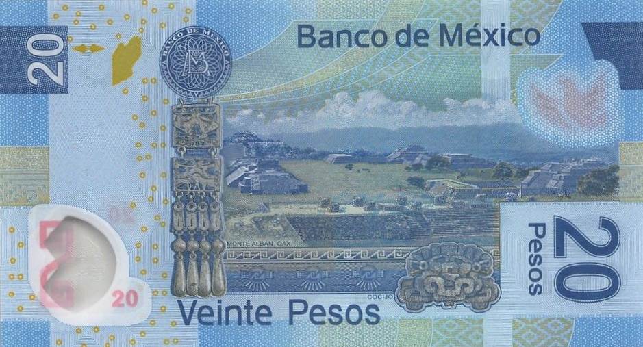 Back of Mexico p122y: 20 Pesos from 2016