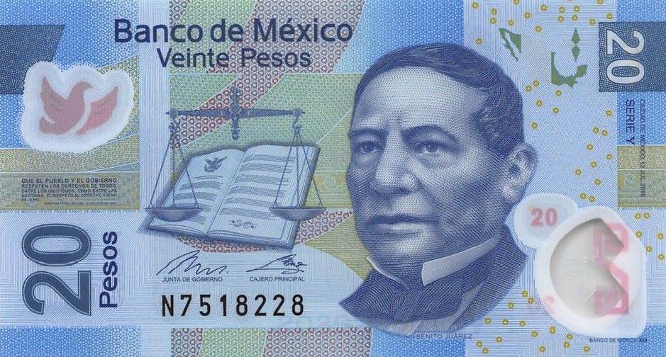 Front of Mexico p122y: 20 Pesos from 2016