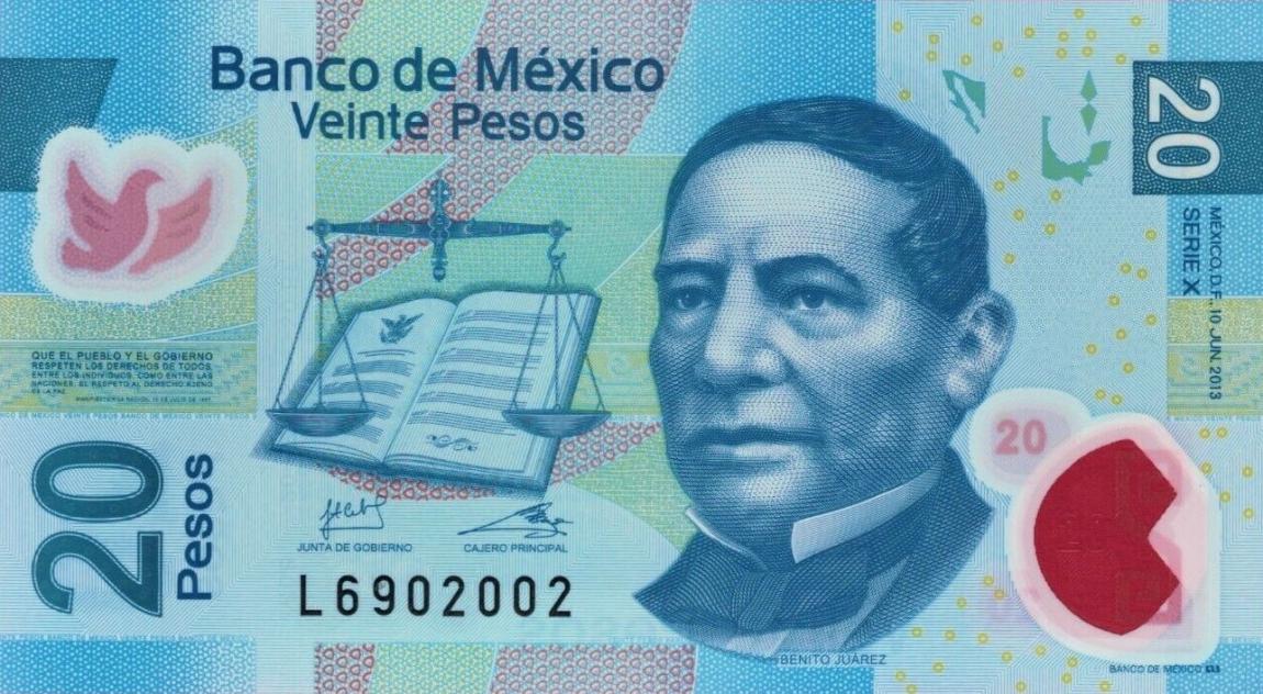 Front of Mexico p122x: 20 Pesos from 2013