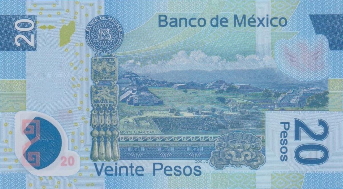 Back of Mexico p122z: 20 Pesos from 2016