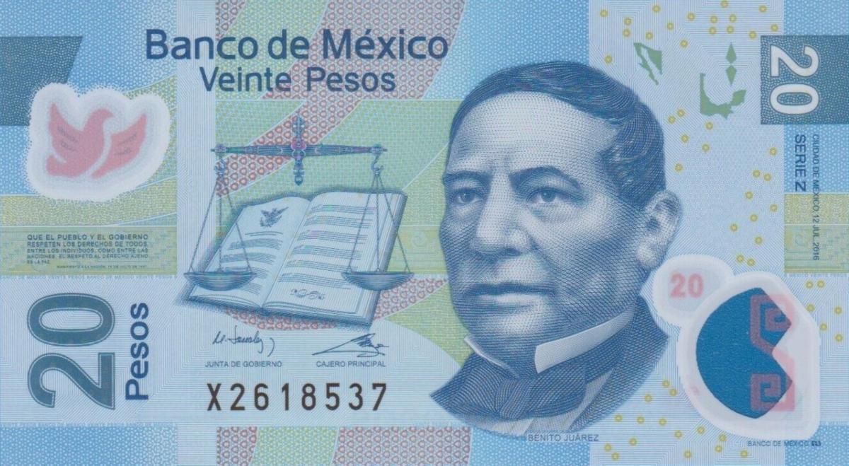 Front of Mexico p122z: 20 Pesos from 2016