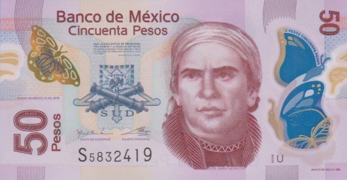 Front of Mexico p123Au: 50 Pesos from 2016