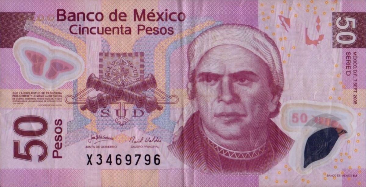 Front of Mexico p123d: 50 Pesos from 2005