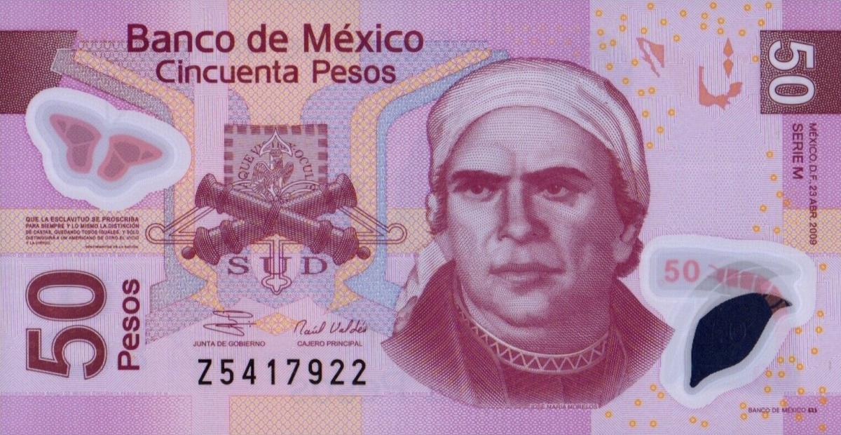 Front of Mexico p123m: 50 Pesos from 2009