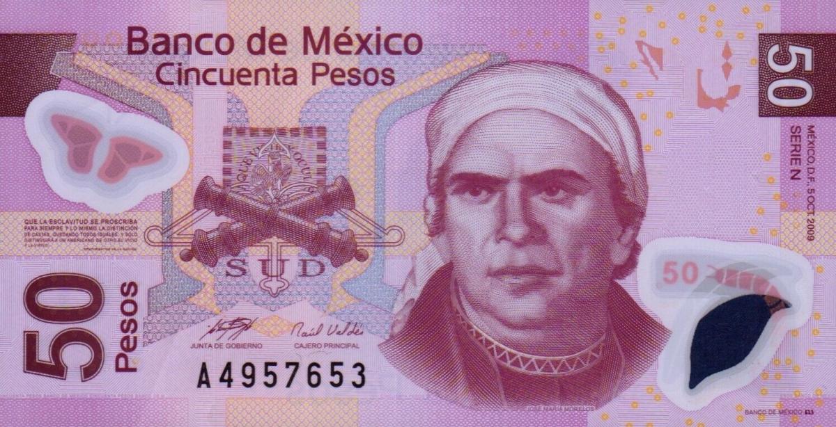 Front of Mexico p123n: 50 Pesos from 2009