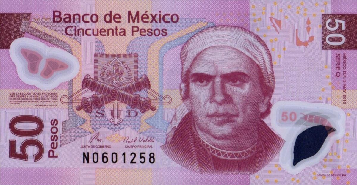 Front of Mexico p123q: 50 Pesos from 2010