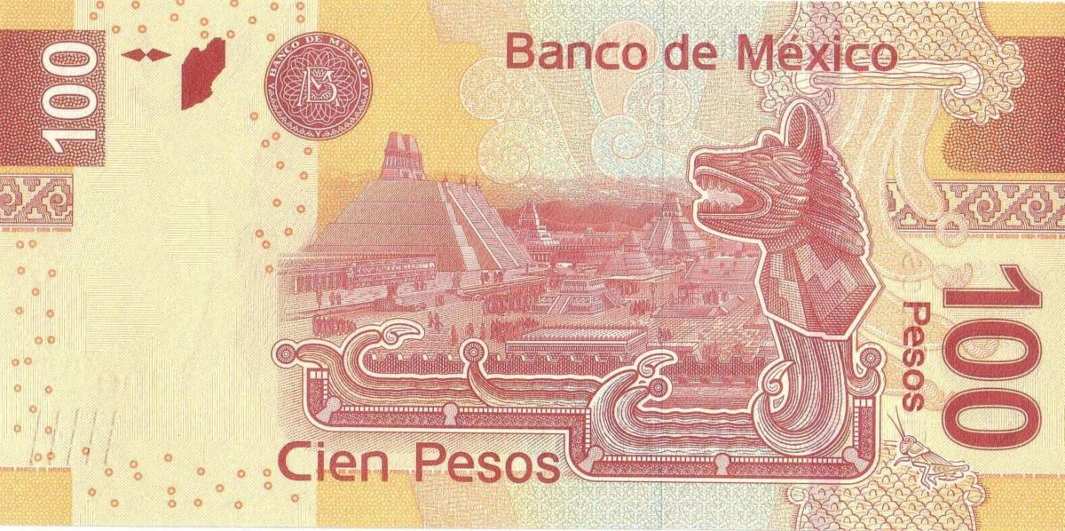 Back of Mexico p124e: 100 Pesos from 2009