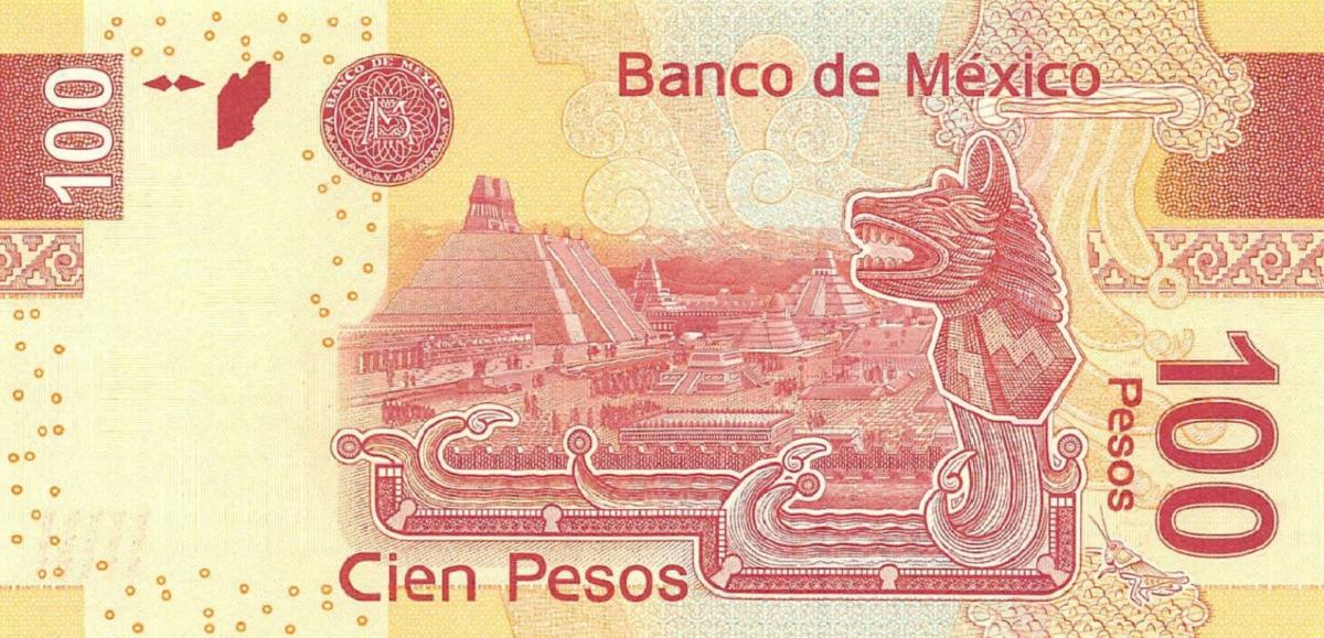 Back of Mexico p124n: 100 Pesos from 2012