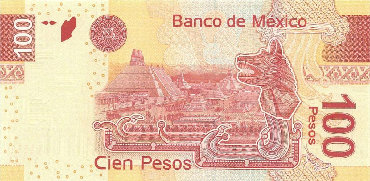 Back of Mexico p124q: 100 Pesos from 2012