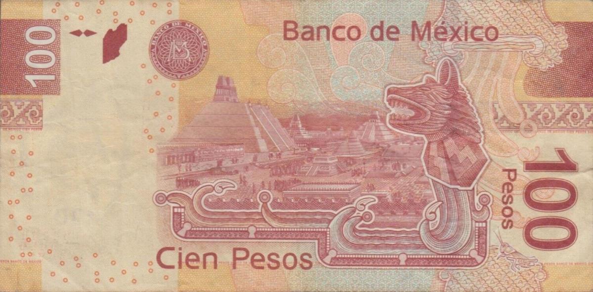 Back of Mexico p124y: 100 Pesos from 2012