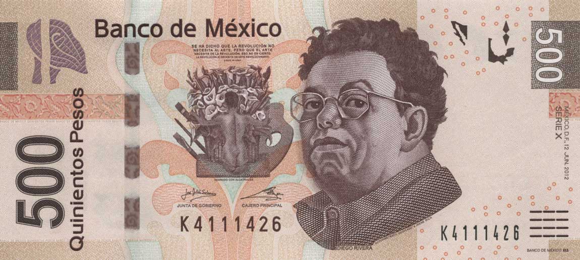 Front of Mexico p126x: 500 Pesos from 2012