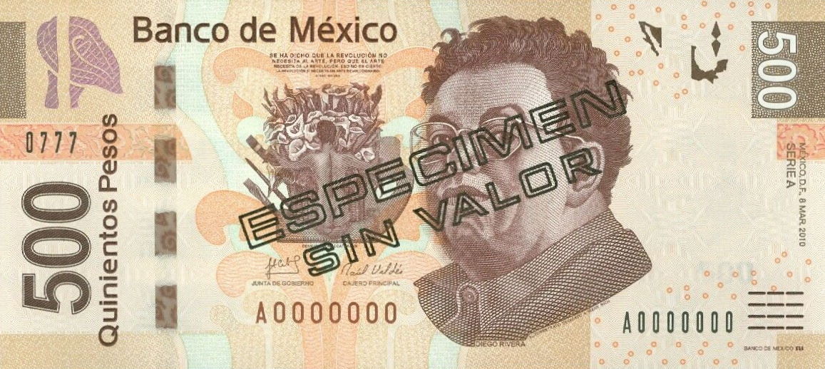 Front of Mexico p126s1: 500 Pesos from 2010